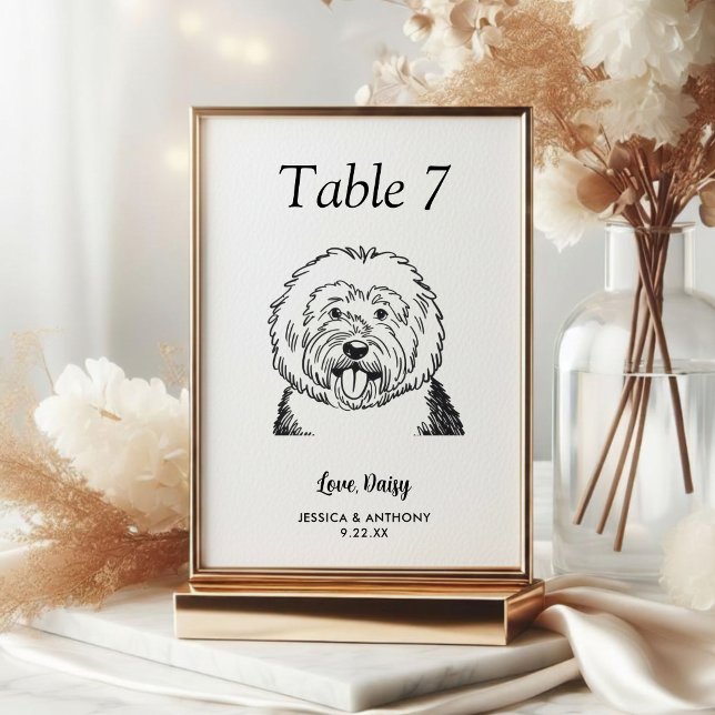 Numéro De Table Simple mariage de chien en noir et blanc  (Créateur téléchargé)