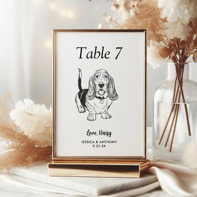 Numéro De Table Simple mariage de chien en noir et blanc  (Créateur téléchargé)