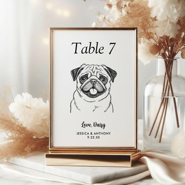 Numéro De Table Simple mariage de chien en noir et blanc  (Créateur téléchargé)