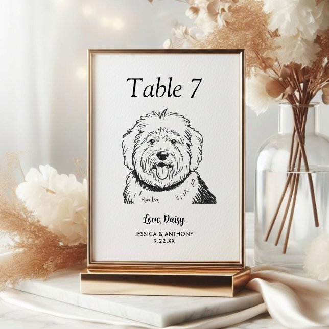 Numéro De Table Simple mariage de chien en noir et blanc  (Créateur téléchargé)
