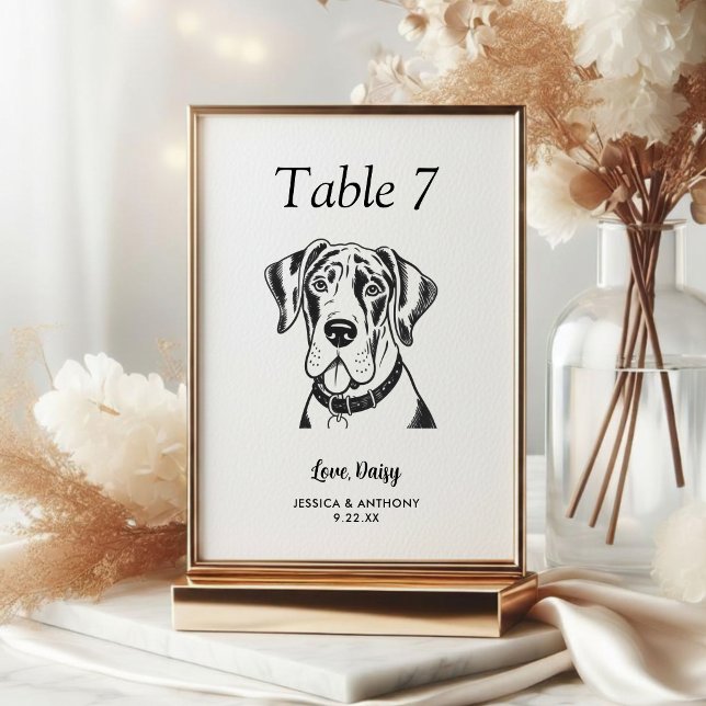 Numéro De Table Simple mariage de chien en noir et blanc  (Créateur téléchargé)