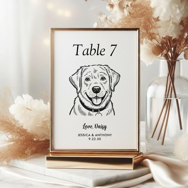 Numéro De Table Simple mariage de chien en noir et blanc  (Créateur téléchargé)