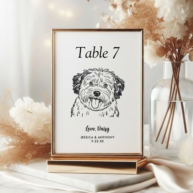 Numéro De Table Simple mariage de chien en noir et blanc  (Créateur téléchargé)