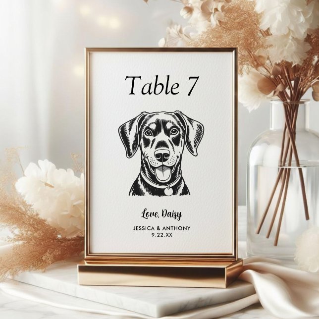 Numéro De Table Simple mariage de chien en noir et blanc  (Créateur téléchargé)