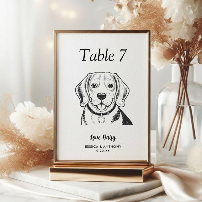 Numéro De Table Simple mariage de chien en noir et blanc  (Créateur téléchargé)
