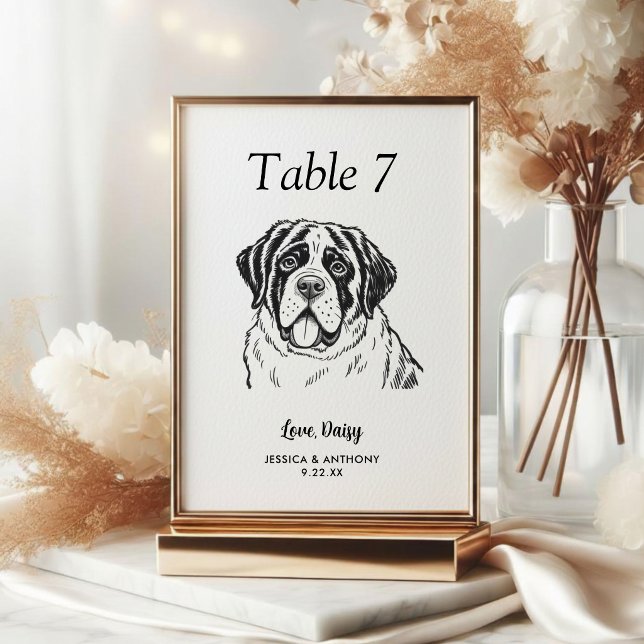Numéro De Table Simple mariage de chien en noir et blanc  (Créateur téléchargé)
