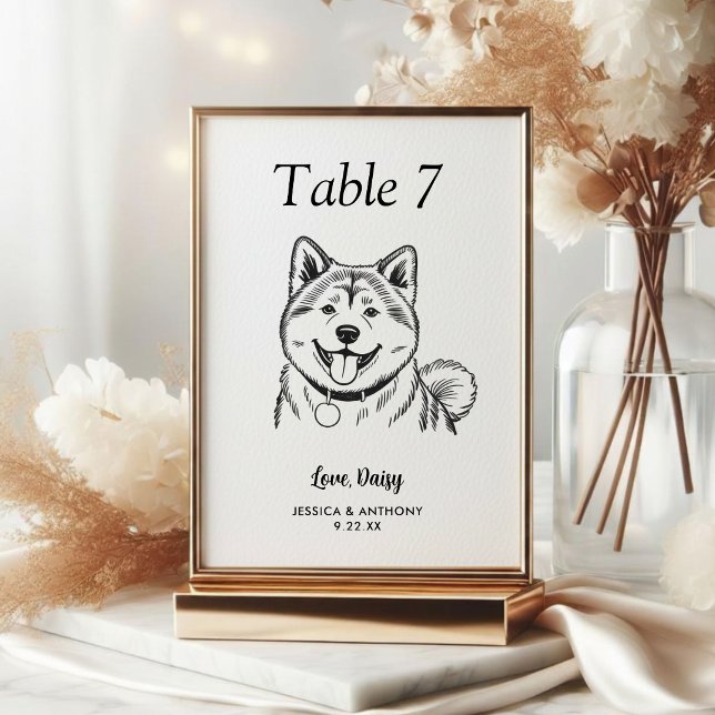 Numéro De Table Simple mariage de chien en noir et blanc  (Créateur téléchargé)