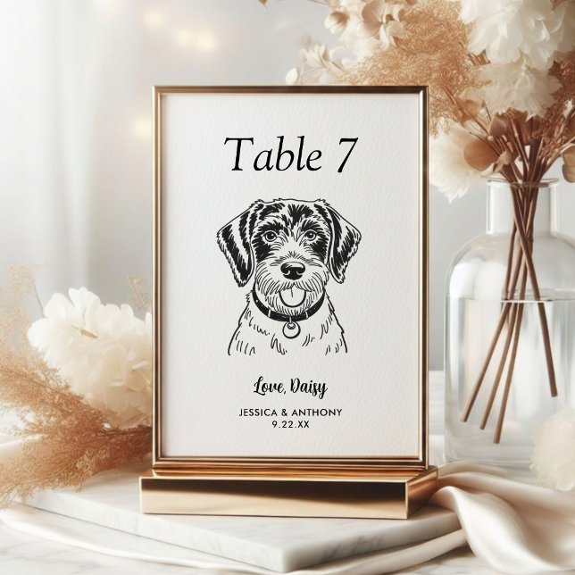 Numéro De Table Simple mariage de chien en noir et blanc  (Créateur téléchargé)