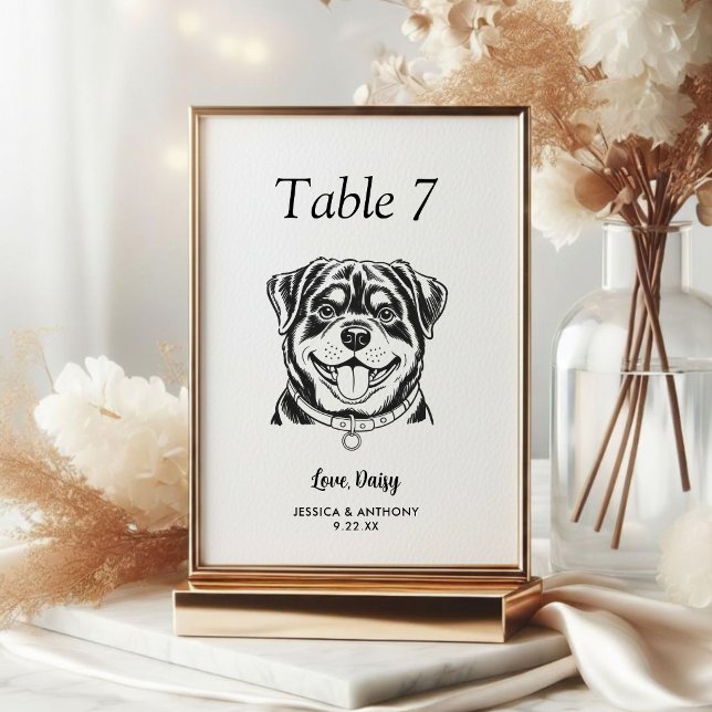 Numéro De Table Simple mariage de chien en noir et blanc  (Créateur téléchargé)