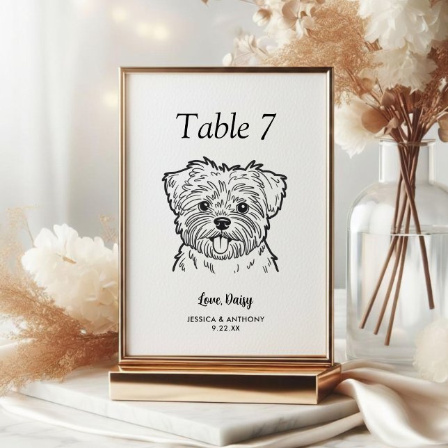 Numéro De Table Simple mariage de chien en noir et blanc  (Créateur téléchargé)