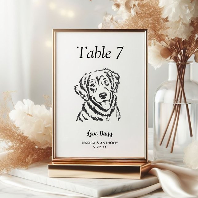 Numéro De Table Simple mariage de chien en noir et blanc  (Créateur téléchargé)