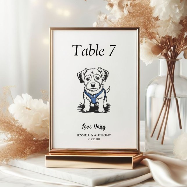 Numéro De Table Simple mariage de chien en noir et blanc  (Créateur téléchargé)