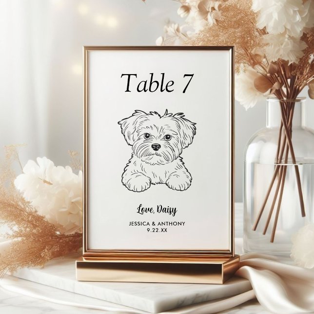 Numéro De Table Simple mariage de chien en noir et blanc  (Créateur téléchargé)