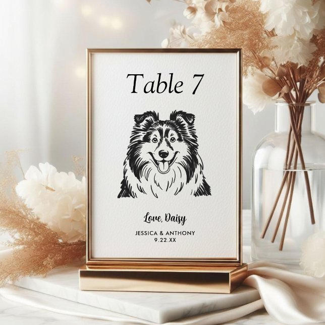 Numéro De Table Simple mariage de chien noir et blanc  (Créateur téléchargé)