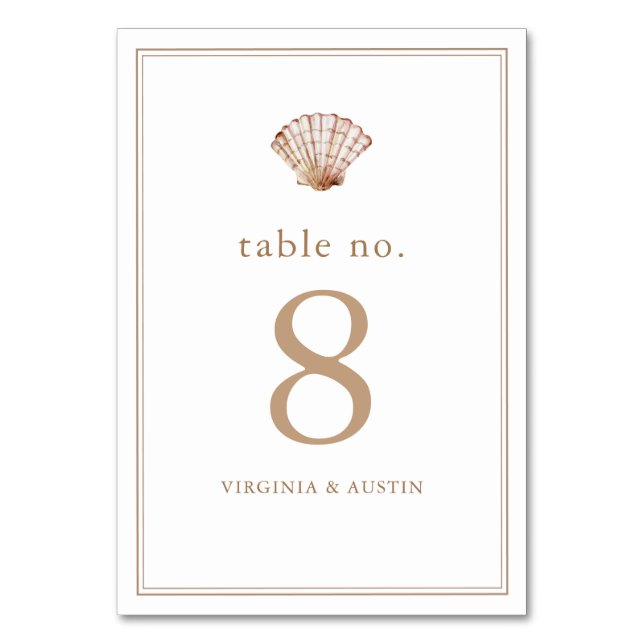 Numéro De Table Simple mariage de plage aux coquillages Classiques (Par défaut)