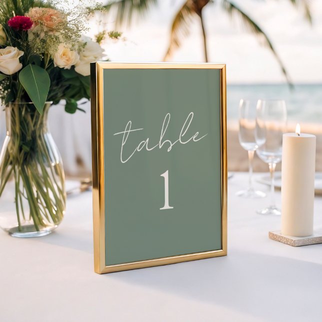 Numéro De Table Simple Mariage Vert Sauge  (Créateur téléchargé)