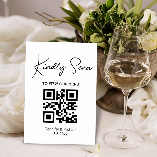 Numéro De Table simple menu de mariage code qr minimal (Créateur téléchargé)