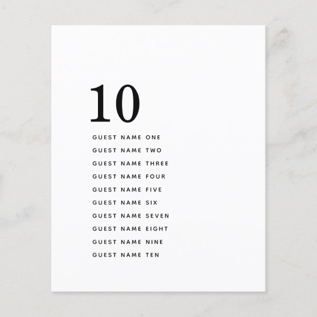 Numéro de table Simple Minimalist Invitation Names (Devant)