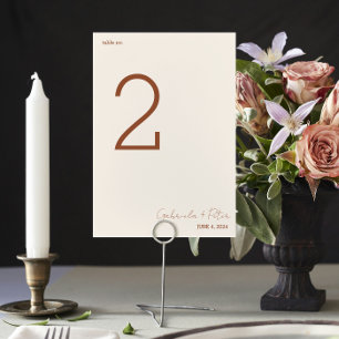 Numéro De Table Simple minimaliste Burnt Orange   Mariage de crème