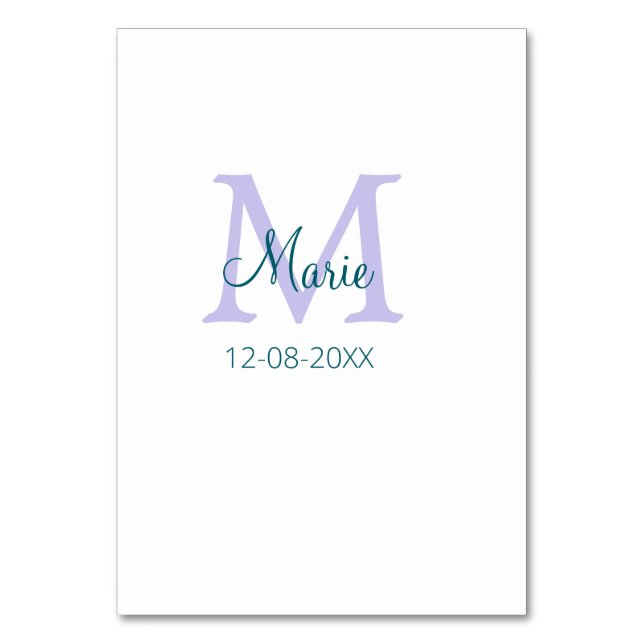 Numéro De Table simple minimum ajouter nom monogramme violet vert  (Par défaut)