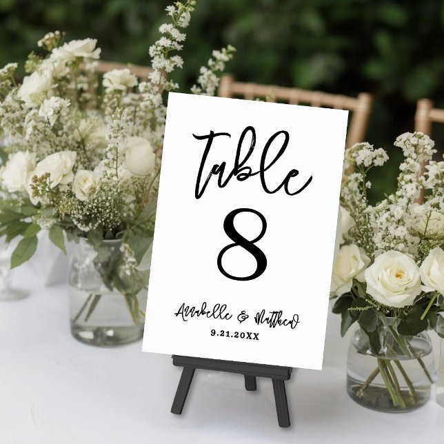 Numéro De Table Simple Modern Black White Wedding (Simple Modern Black White Wedding Table Number)