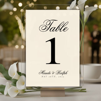 Numéro De Table Simple Modern Vieux argent Noir et Mariage de crèm