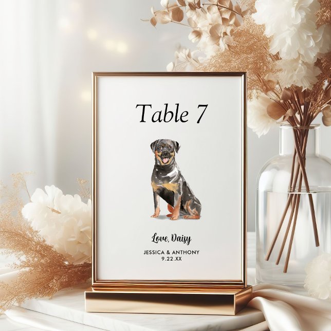Numéro De Table Simple Moderne Aquarelle Chien Mariage  (Créateur téléchargé)