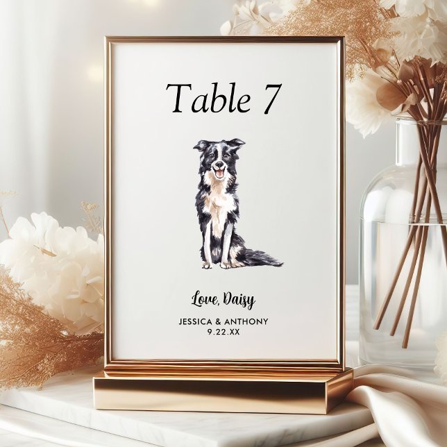 Numéro De Table Simple Moderne Aquarelle Chien Mariage  (Créateur téléchargé)