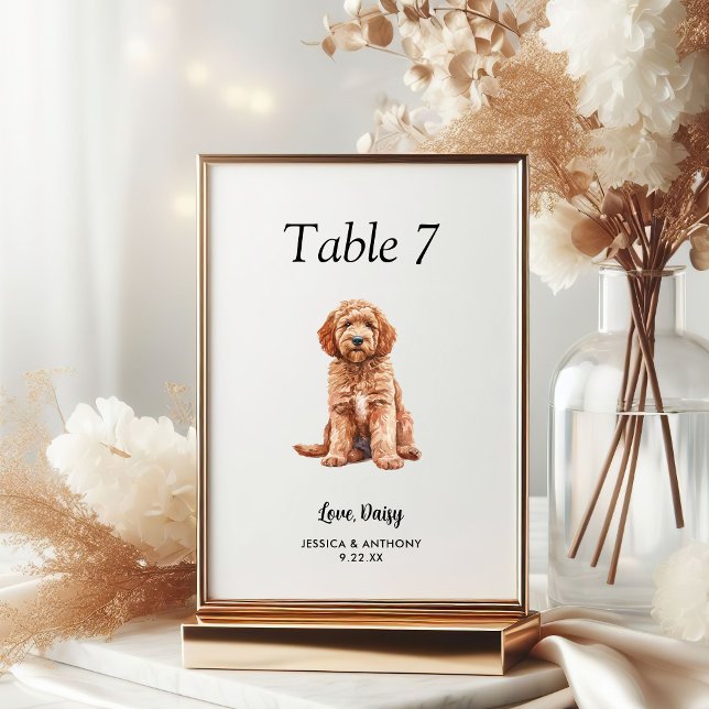 Numéro De Table Simple Moderne Aquarelle Mariage Chien  (Créateur téléchargé)