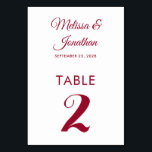 Numéro De Table Simple moderne blanc crimson rouge élégant mariage<br><div class="desc">Carte de numéro de table minimaliste simple et élégante avec un script rouge cramoisi élégant sur un arrière - plan blanc clair classique. Facilement personnalisable avec les noms de la mariée et du marié, la date du mariage et le numéro de table. Pour plus de personnalisation ou des commandes personnalisées,...</div>