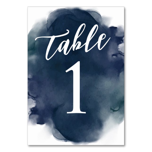 Numéro De Table Simple Moderne Bleu Nuit Aquarelle (Par défaut)