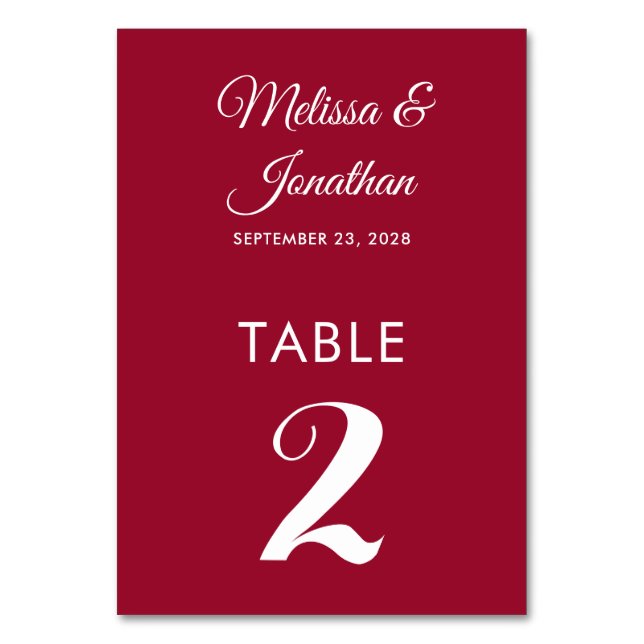 Numéro De Table Simple moderne crammson rouge élégant mariage (Par défaut)