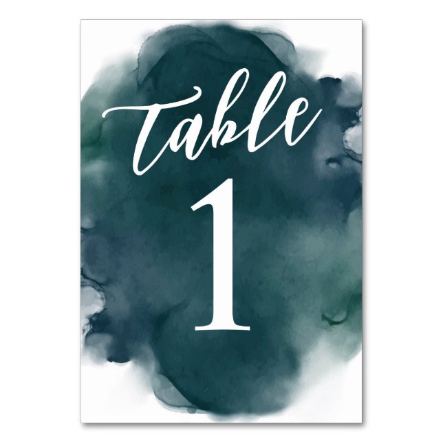 Numéro De Table Simple Moderne Émeraude Bleu Vert Aquarelle (Par défaut)