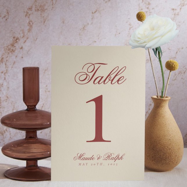 Numéro De Table Simple Moderne Vieille Fortune Gras Rouge Mariage (Guide guests to their seats with sophistication using these Old Money Bold Red Wedding Table Numbers)