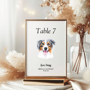 Numéro De Table Simple moderne Watercolor Mariage chien