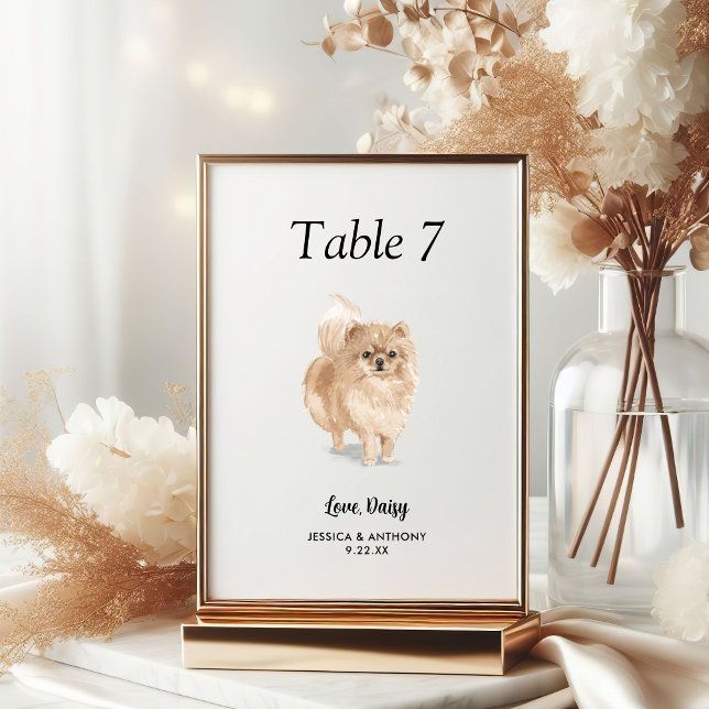 Numéro De Table Simple moderne Watercolor Mariage chien (Créateur téléchargé)