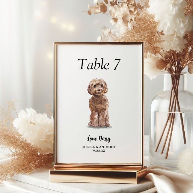 Numéro De Table Simple moderne Watercolor Mariage chien (Créateur téléchargé)