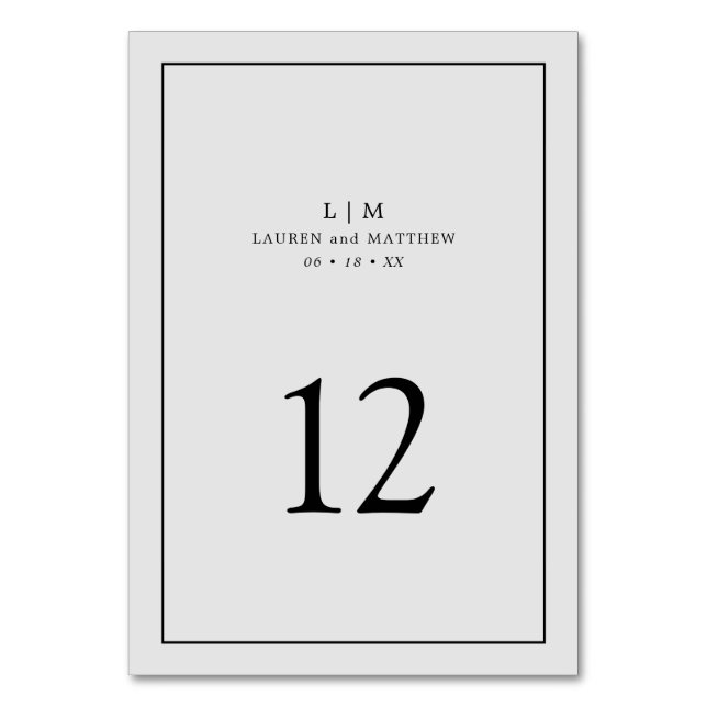 Numéro De Table Simple Monogramme Gris Clair Élégant Mariage (Par défaut)