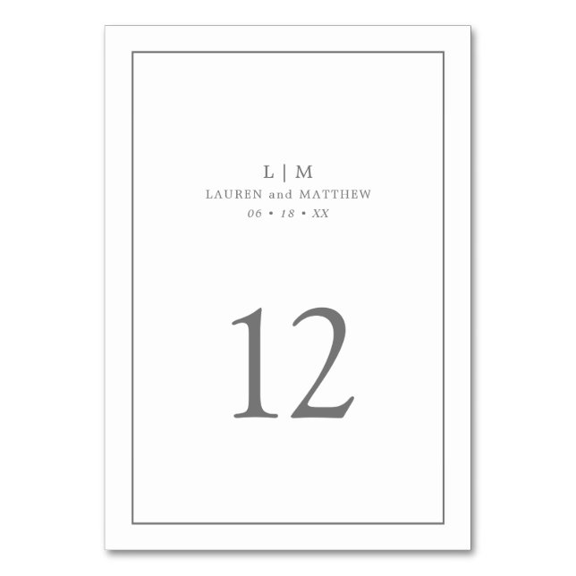 Numéro De Table Simple Monogramme Gris Foncé Élégant Mariage (Par défaut)