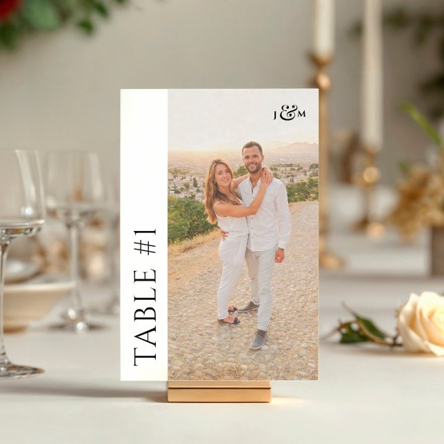 Numéro De Table Simple Monogramme Photo de Mariage (Créateur téléchargé)