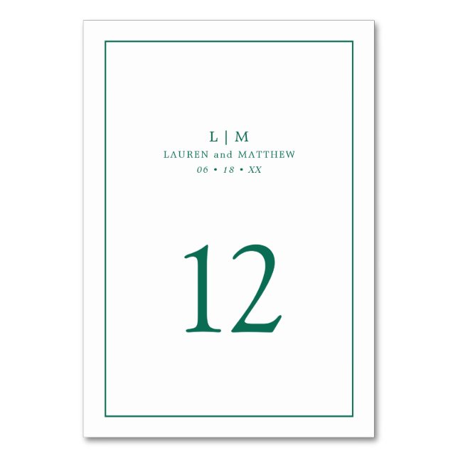 Numéro De Table Simple Monogramme Vert Émeraude Élégant Mariage (Par défaut)