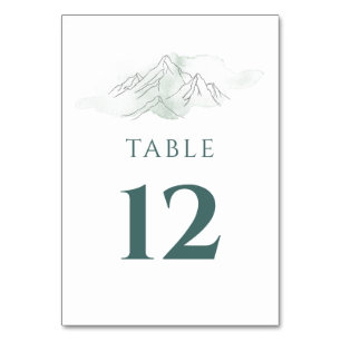 Numéro De Table Simple Mountain Rustic Green et Mariage blanc