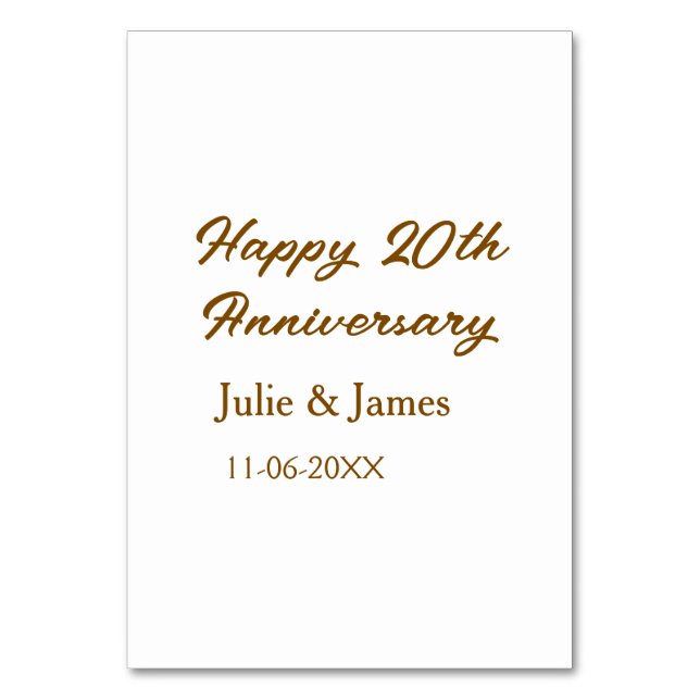 Numéro De Table simple nom de date de 20e anniversaire marron doré (Par défaut)