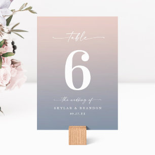 Numéro De Table Simple Ombre Blush Pink & Dusty Blue Mariage