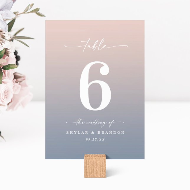 Numéro De Table Simple Ombre Blush Pink & Dusty Blue Mariage (Créateur téléchargé)