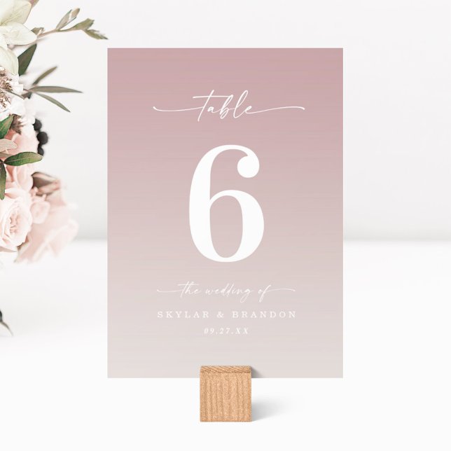 Numéro De Table Simple Ombre Mauve rose & Gardenia Mariage blanc (Créateur téléchargé)