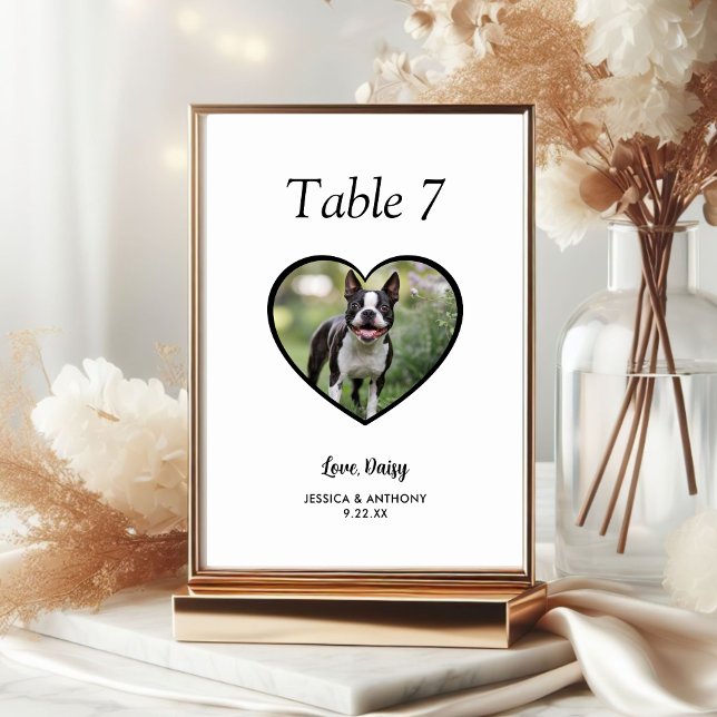 Numéro De Table Simple Photo de Chien en Noir et Blanc Mariage  (Créateur téléchargé)