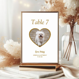 Numéro De Table Simple Photo de Chien en Or Mariage