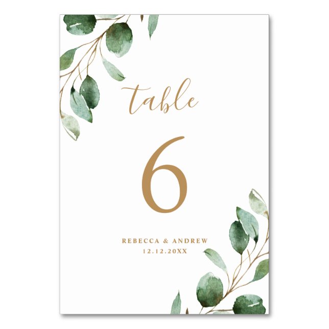 Numéro De Table Simple Rustique Eucalyptus Mariage or de verdure (Par défaut)
