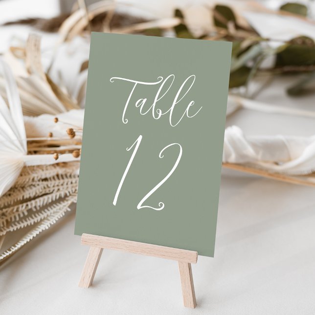 Numéro De Table Simple Script Vert Sauge Mariage (Créateur téléchargé)